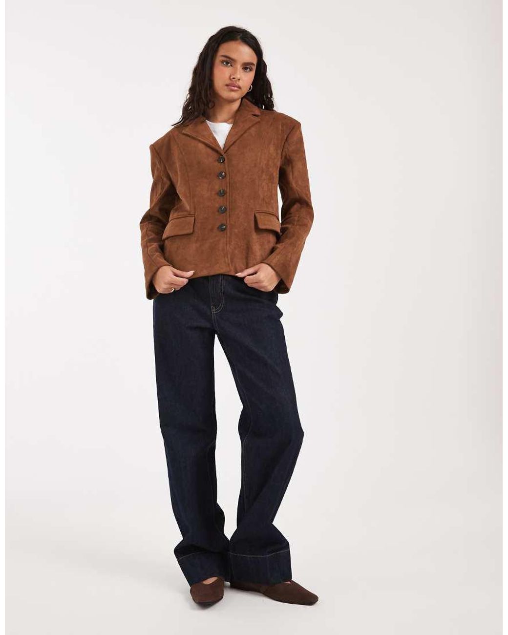 River Island Blue Faux Suede Fitted Blazer