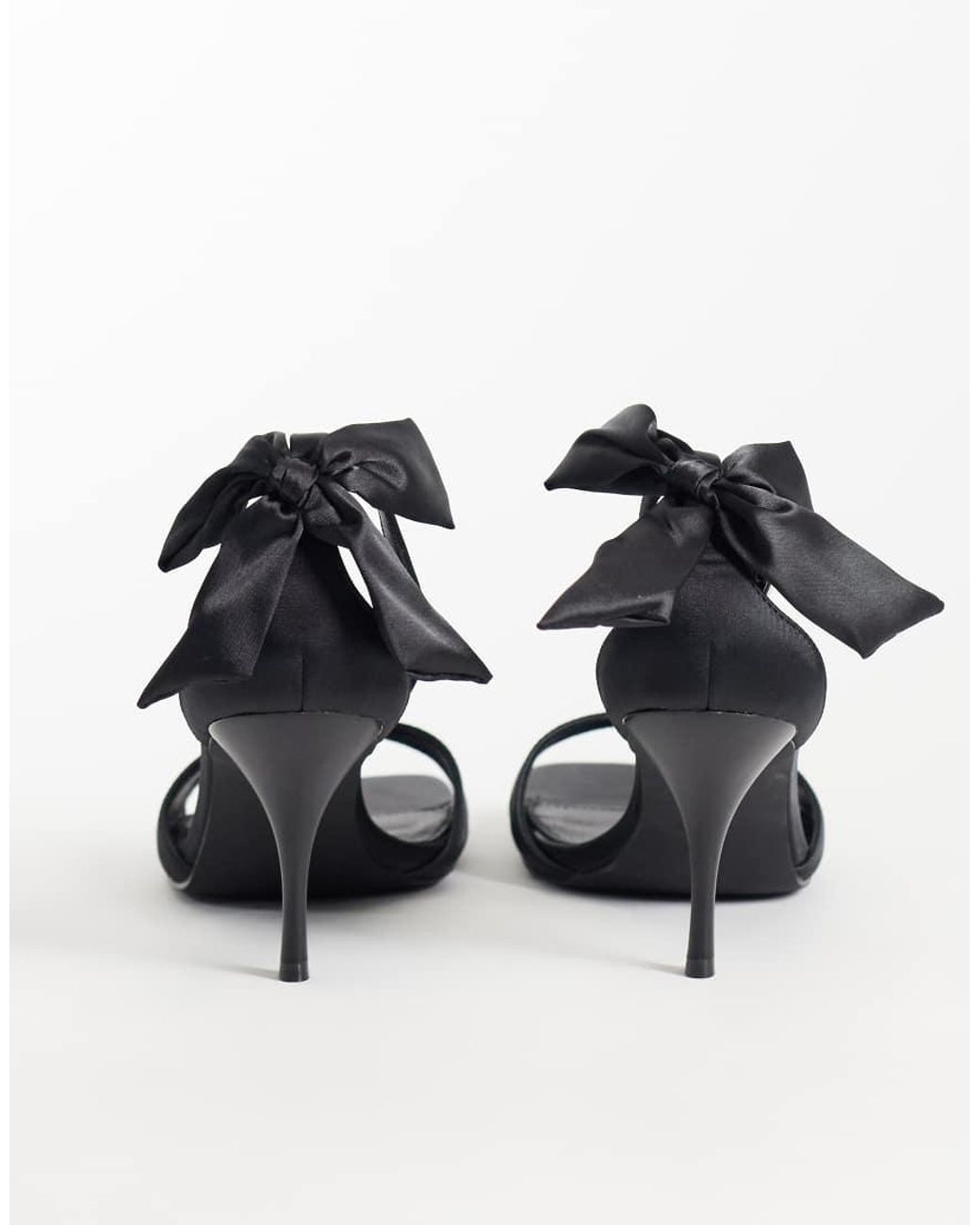 Glamorous Black Heeled Sandals With Bow Back Detail