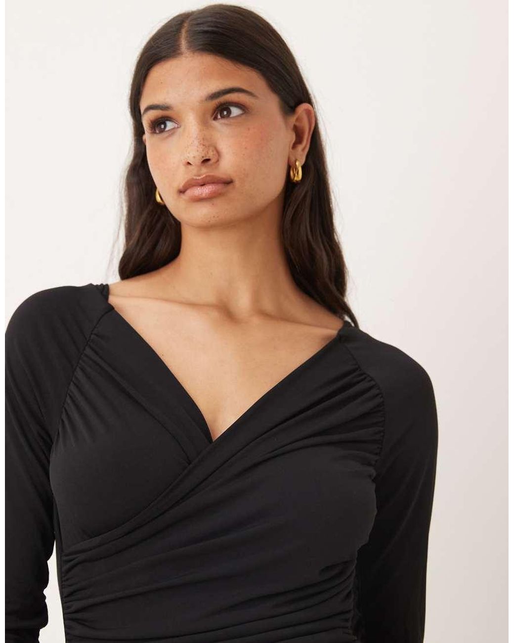 Aware Black Slinky Wrap Front Drapey Top