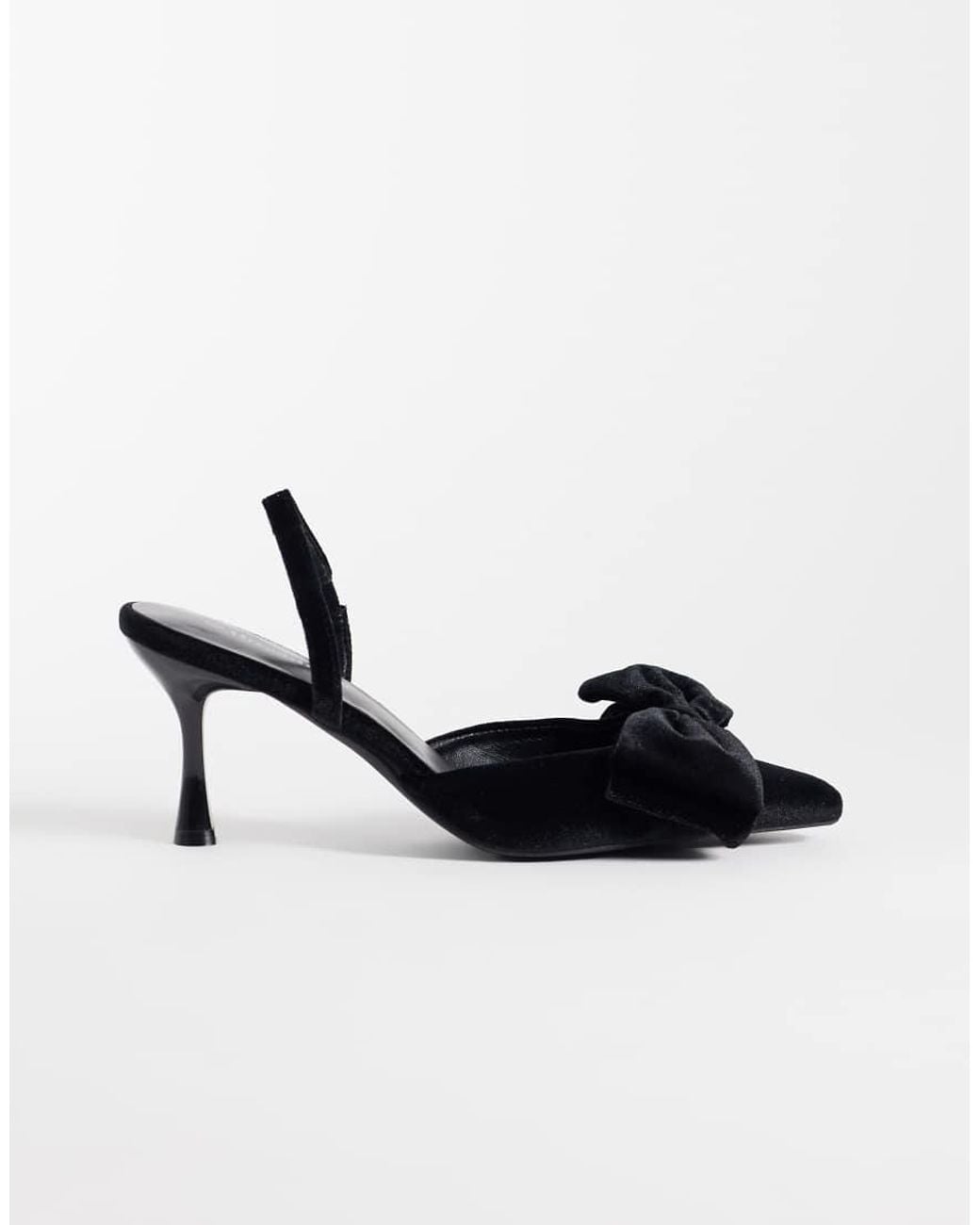 Threadbare Black Velvet Sling Back Bow Heel