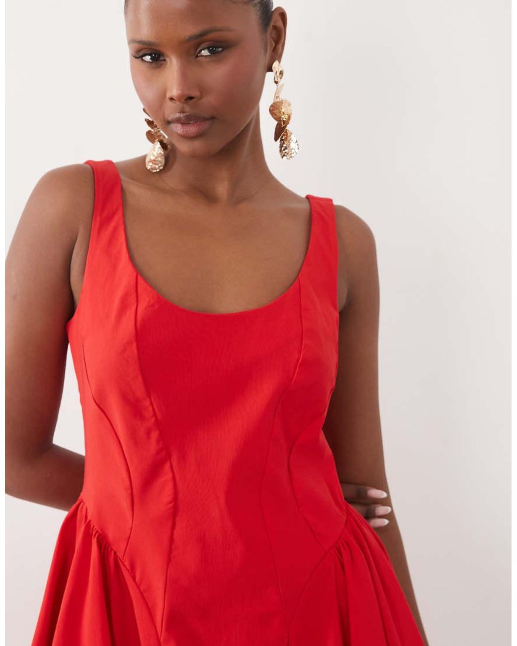 ASOS Red Scoop Neck Bengaline Structu Flippy Mini Dress