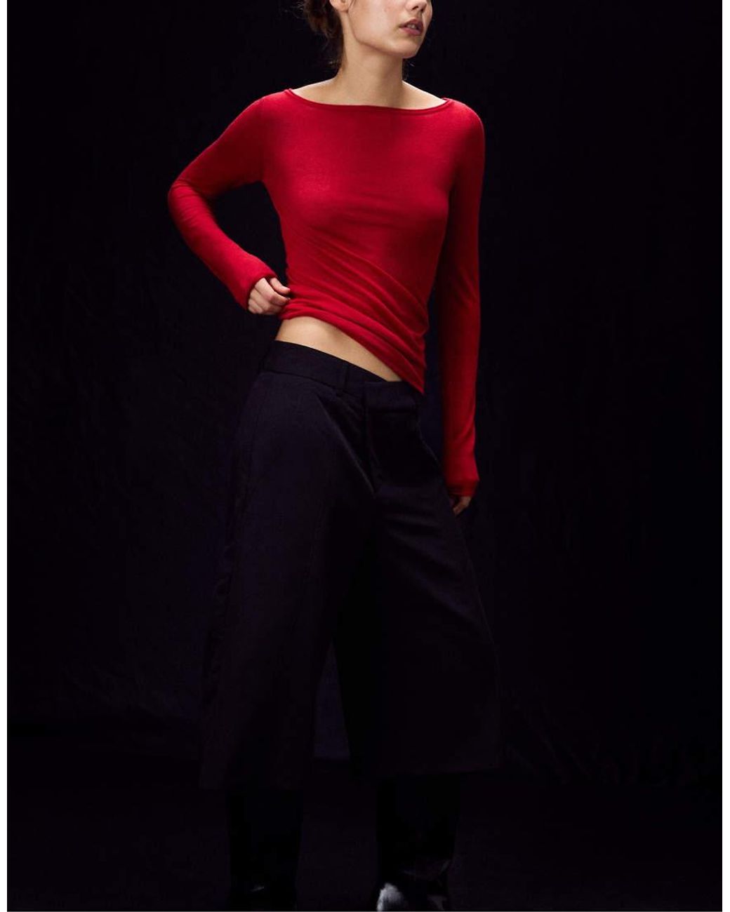 Stradivarius Blue Wool And Silk Boat-neck Sweater