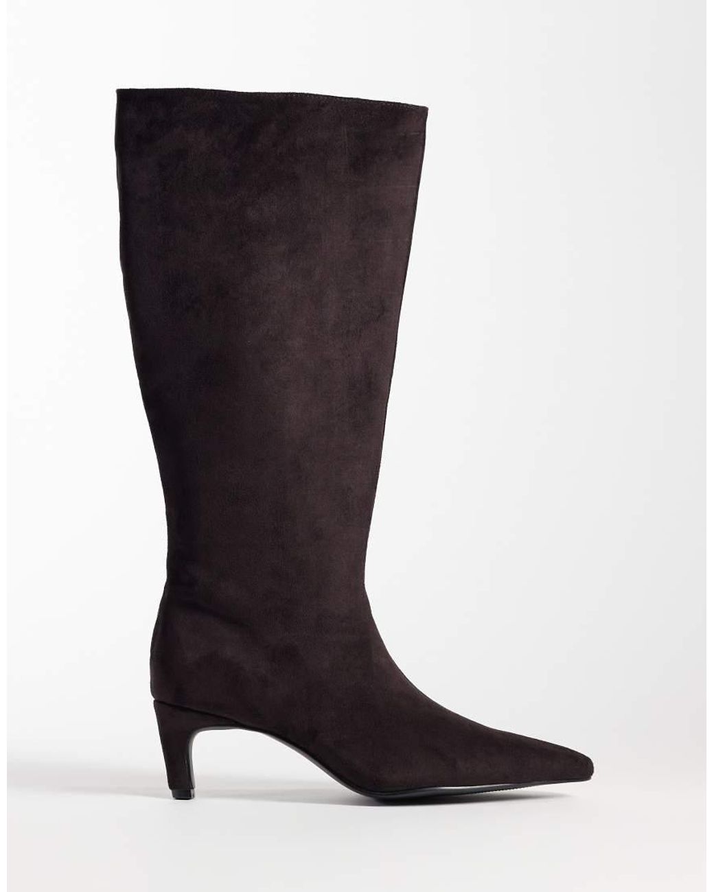 Threadbare Black Faux Suede Knee High Heeled Boot