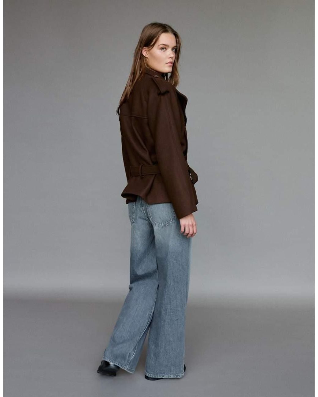Pull&Bear Brown Short Felt Belted Trench Coat