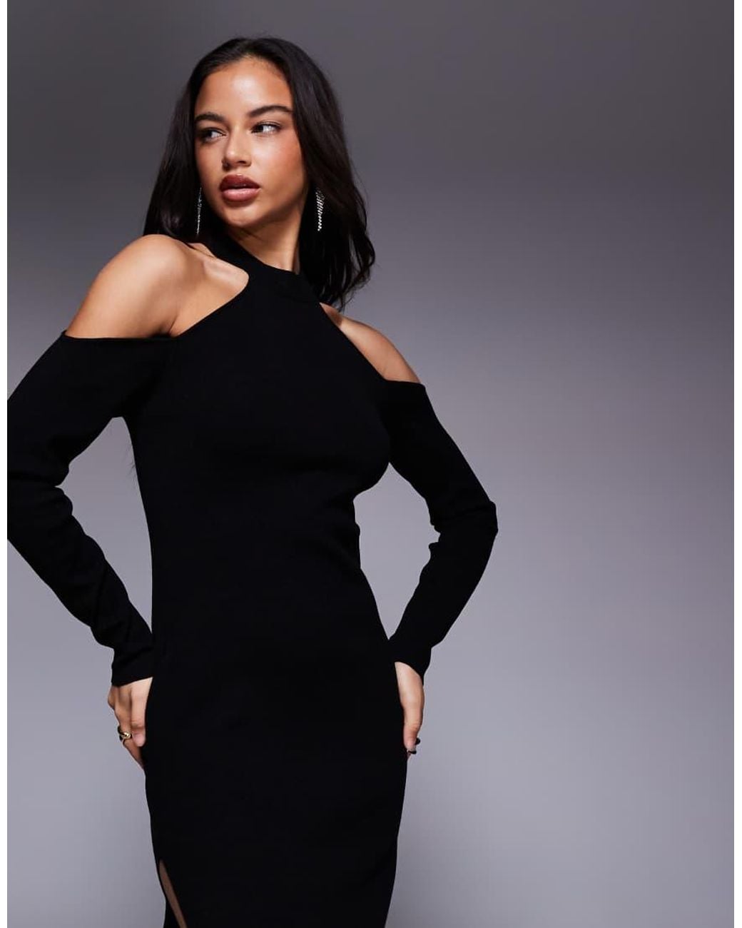 ASOS Blue Asos X The Sourced Collection Knitted Dress With Sheer Panel