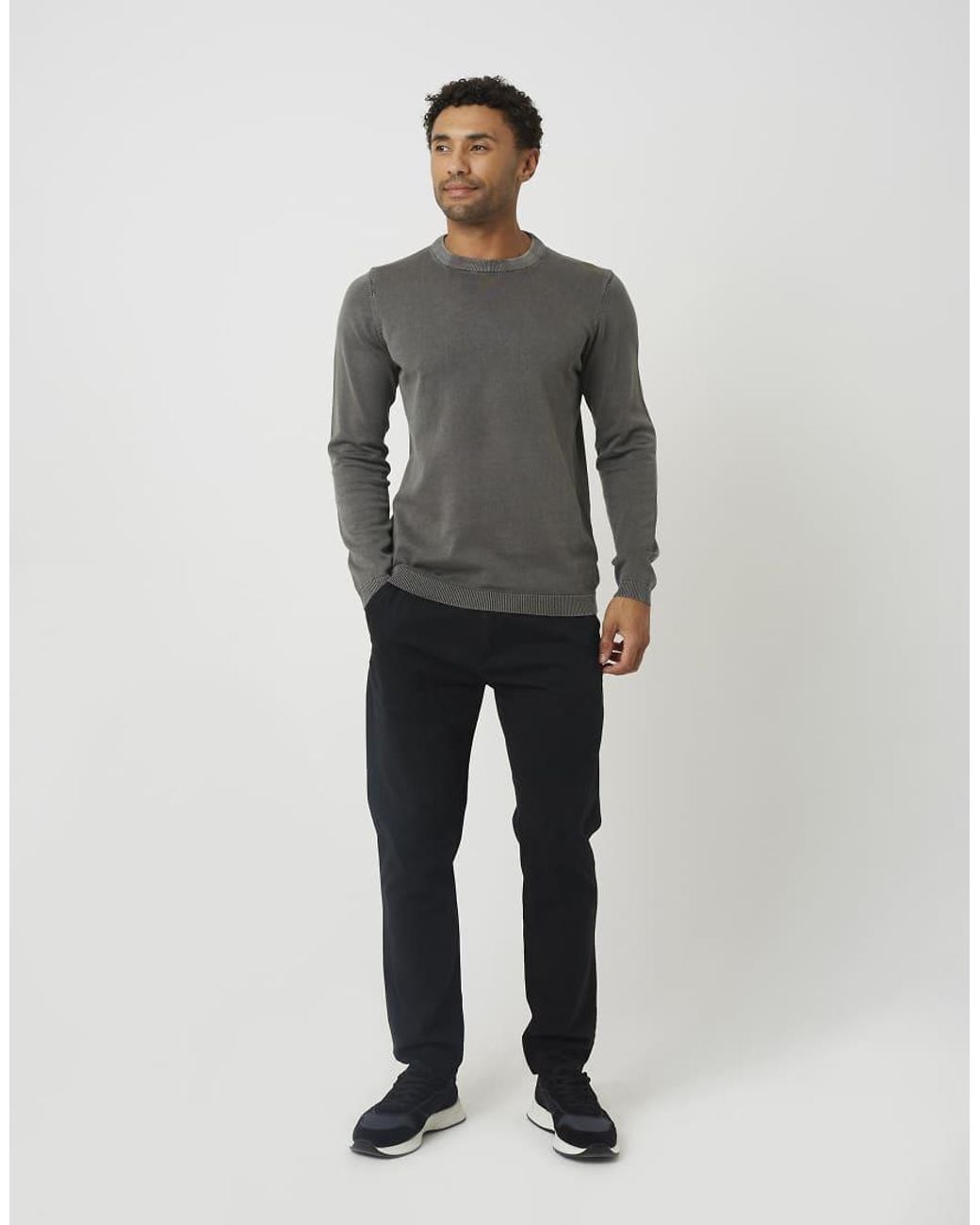 Brave Soul Gray Acid Wash Crew Neck Jumper for men