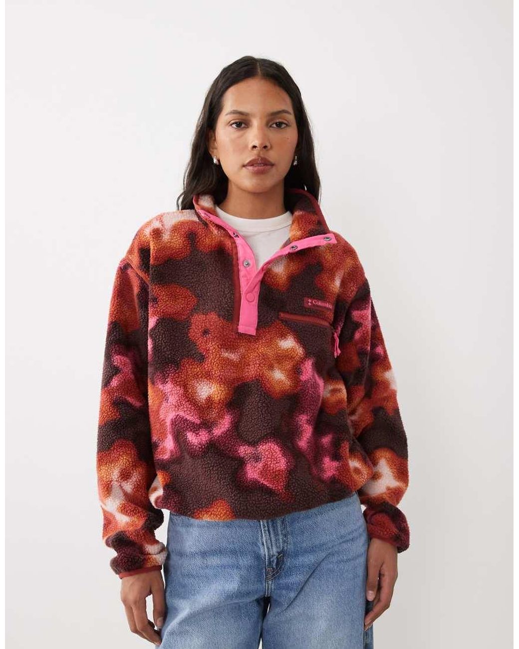Columbia Red Helvetia Ii Dyeflower Cropped Half Snap Fleece