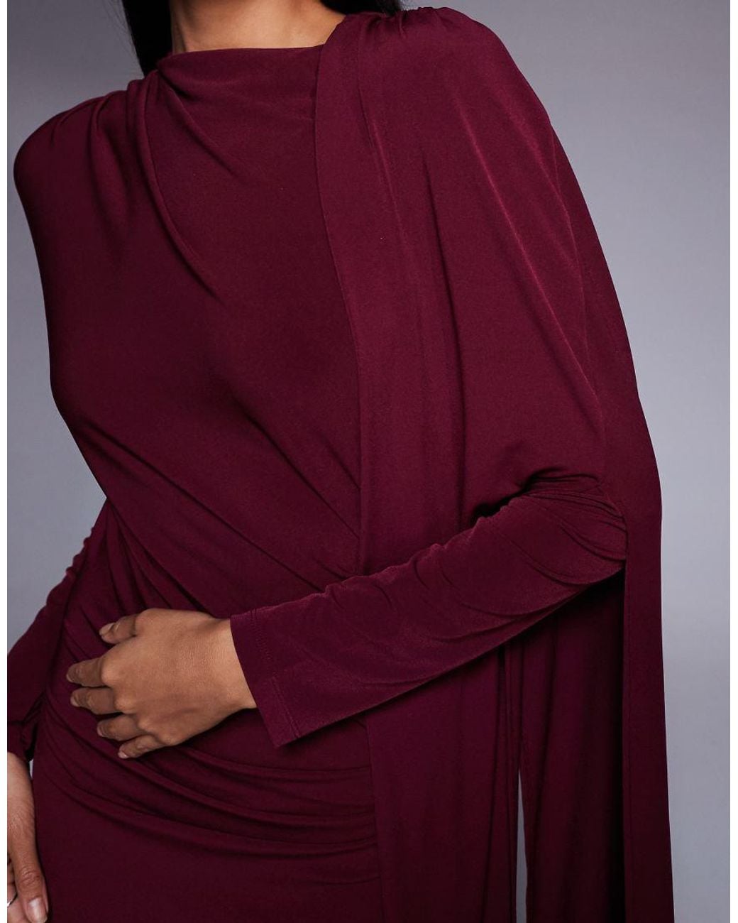 DASKA Purple One Shoulder Cape Maxi Dress