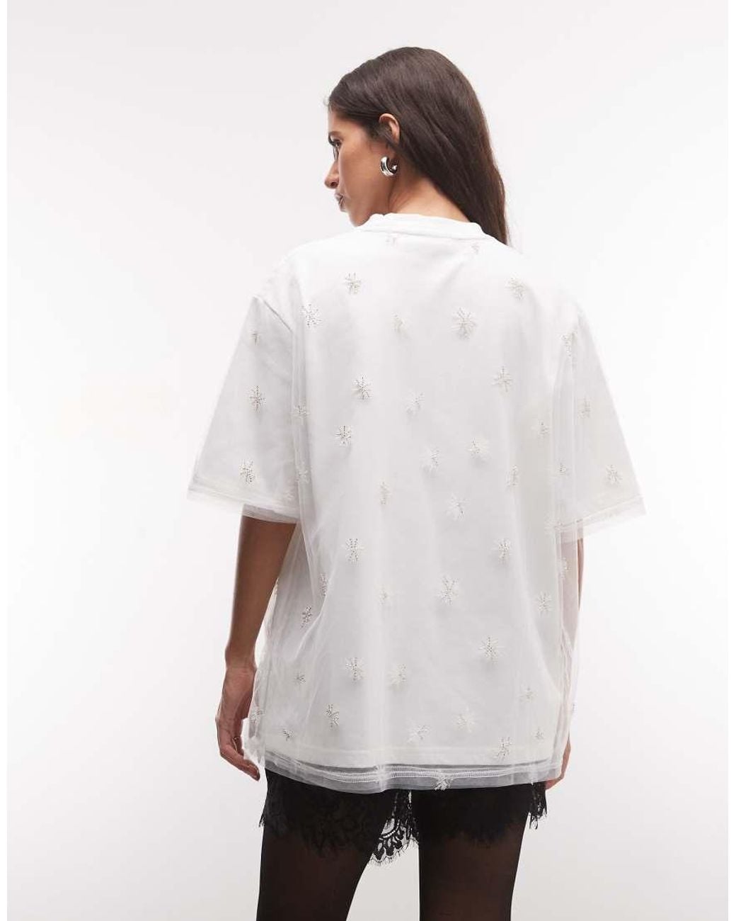 Sister Jane White Unisex Embellished Demi Tulle Oversized T-shirt