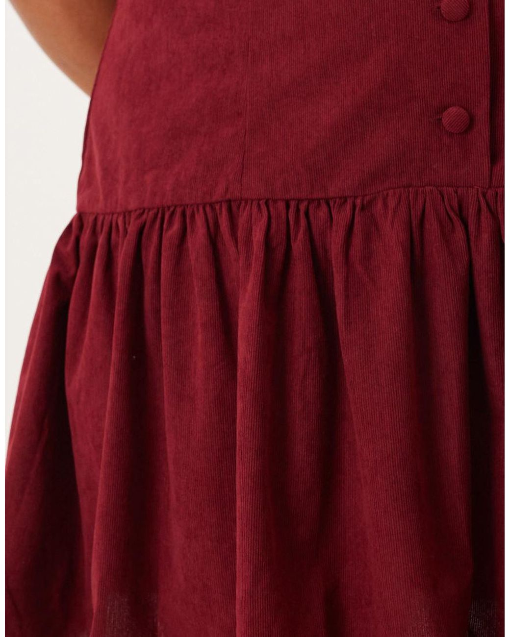 ASOS Red Asos Design Curve Cord Slash Neck Button Down Dropped Waist Mini Dress