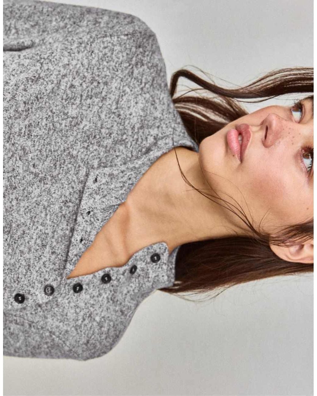 Stradivarius Blue Button Funnel Neck Sweater