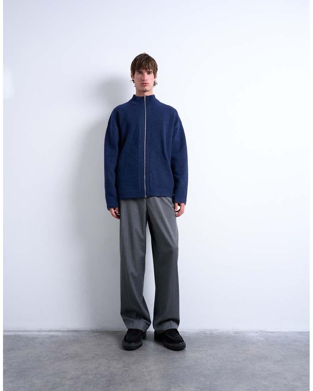 Topman Blue Double Zip Funnel Neck Cardigan for men