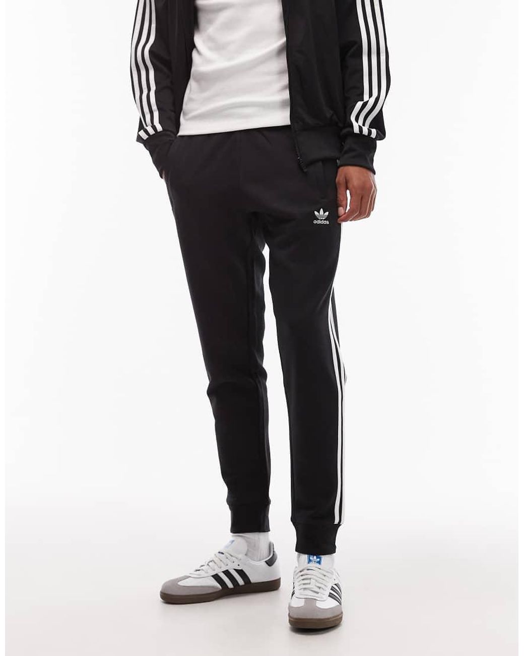 Adidas Originals Blue Three Stripe joggers for men