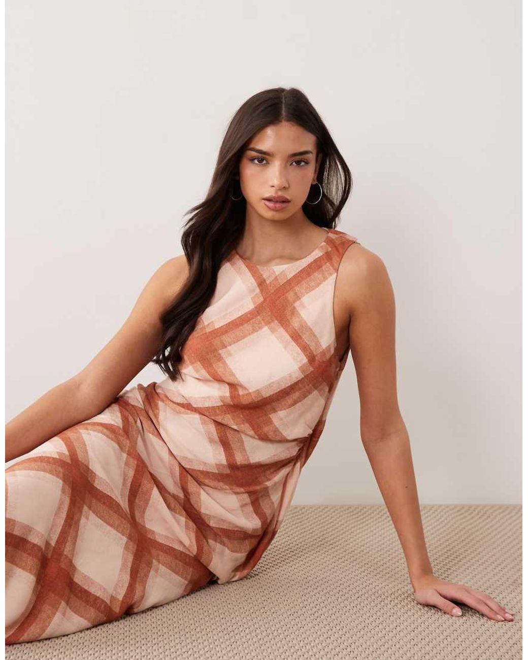 ASOS Multicolor Draped Open Back Trim Detail Linen Look Maxi Dress