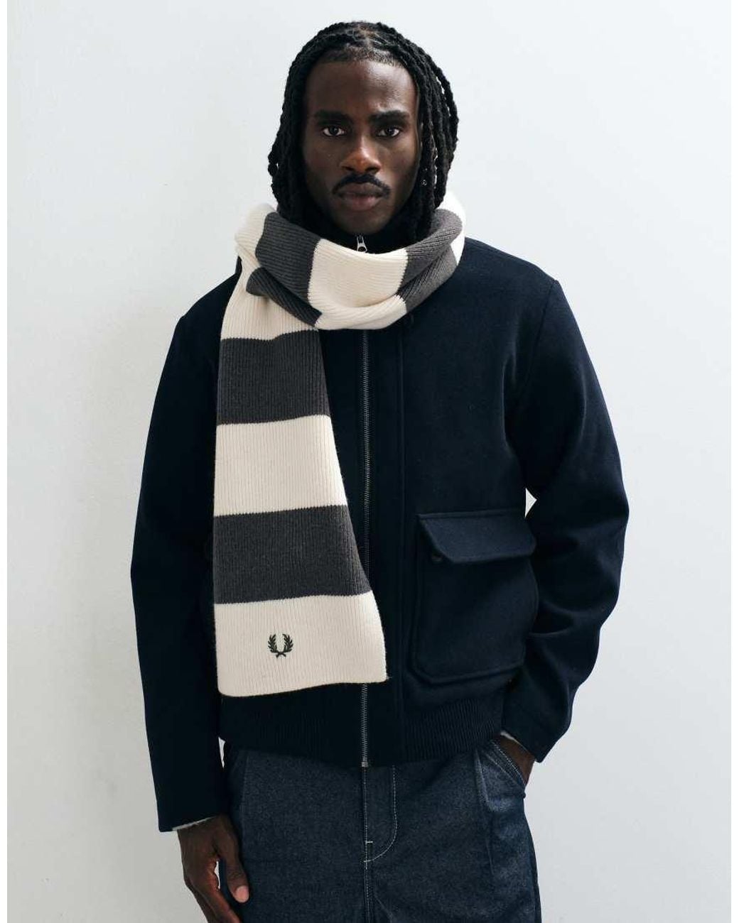 Fred Perry Blue Bold Stripe Ribbed Scarf for men