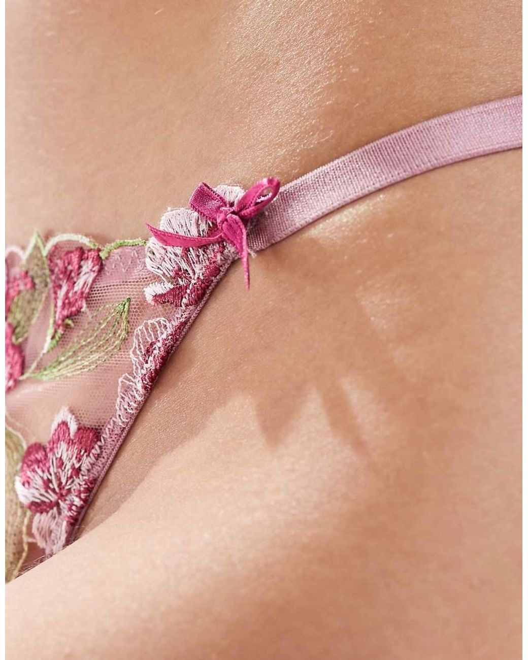 New Look Pink Floral Embroidered Lingerie Thong