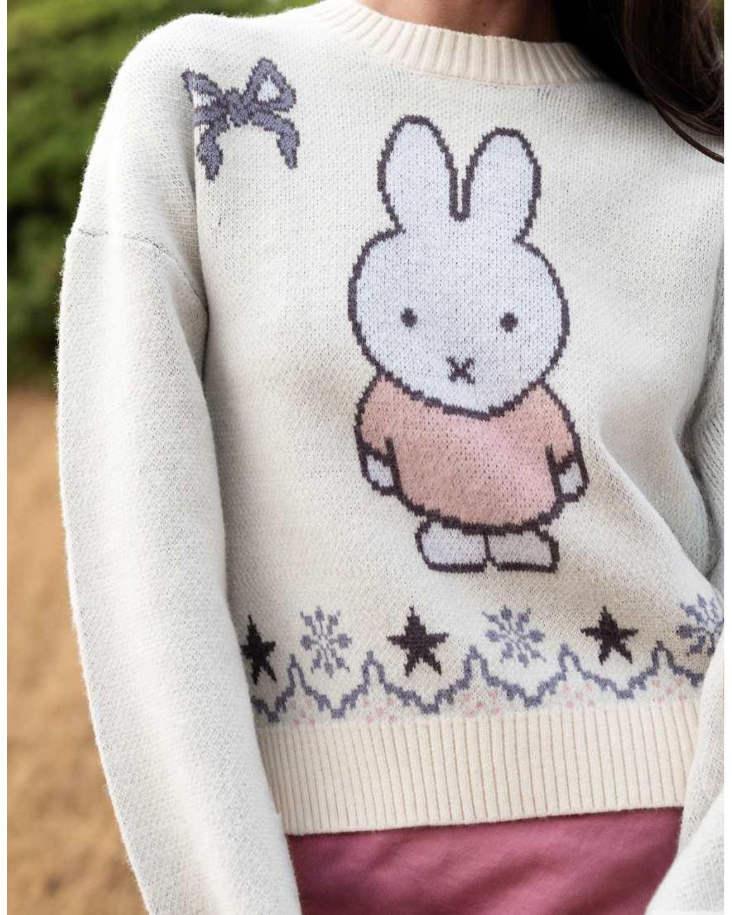 Daisy Street White X Miffy Oversized Knit Jumper With Fairisle Graphic