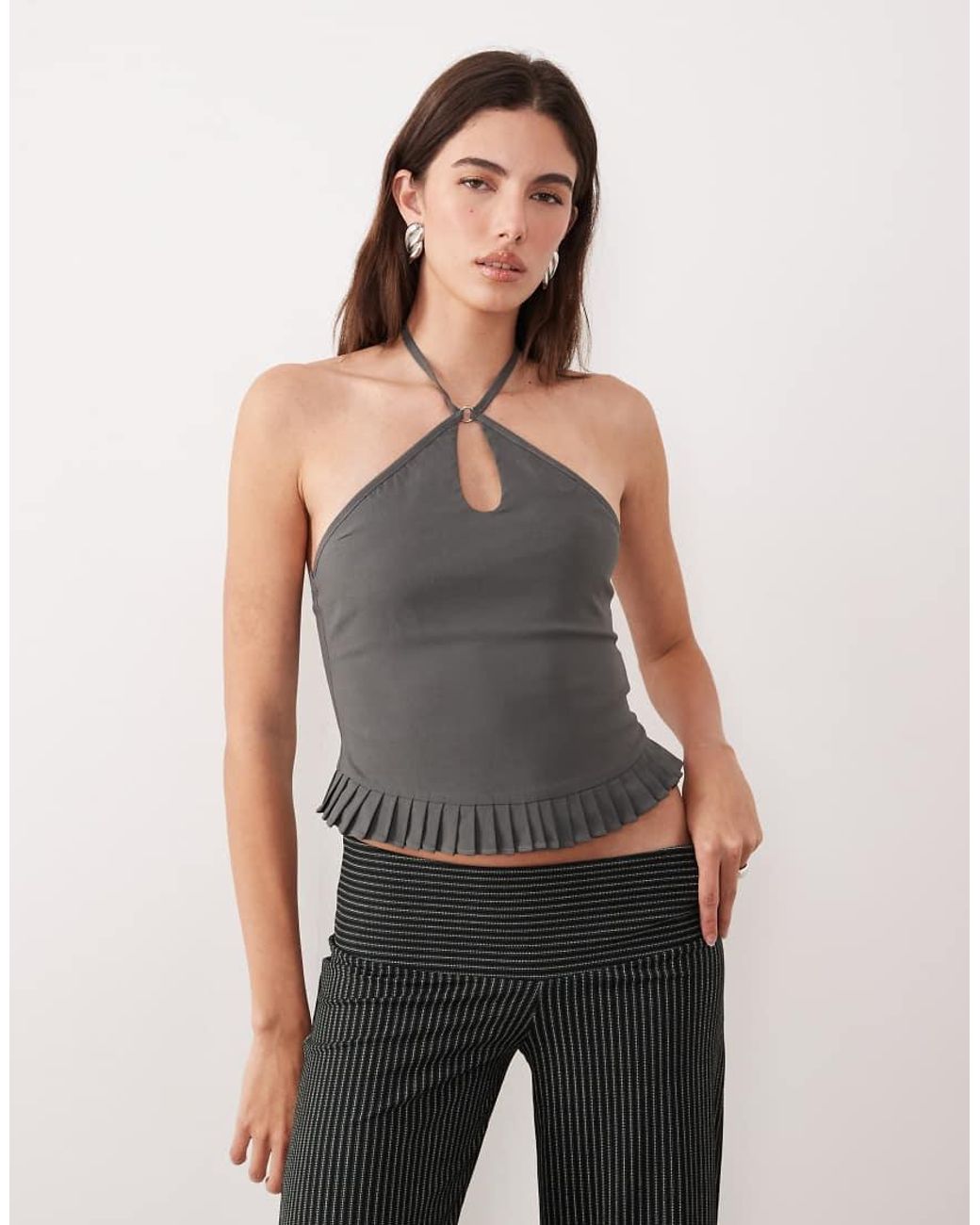 Motel Gray Lavena Ruffle Edged Halter Top