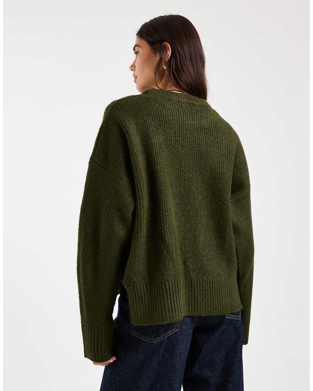 ASOS Green Knitted Crew Neck Jumper With Step Hem