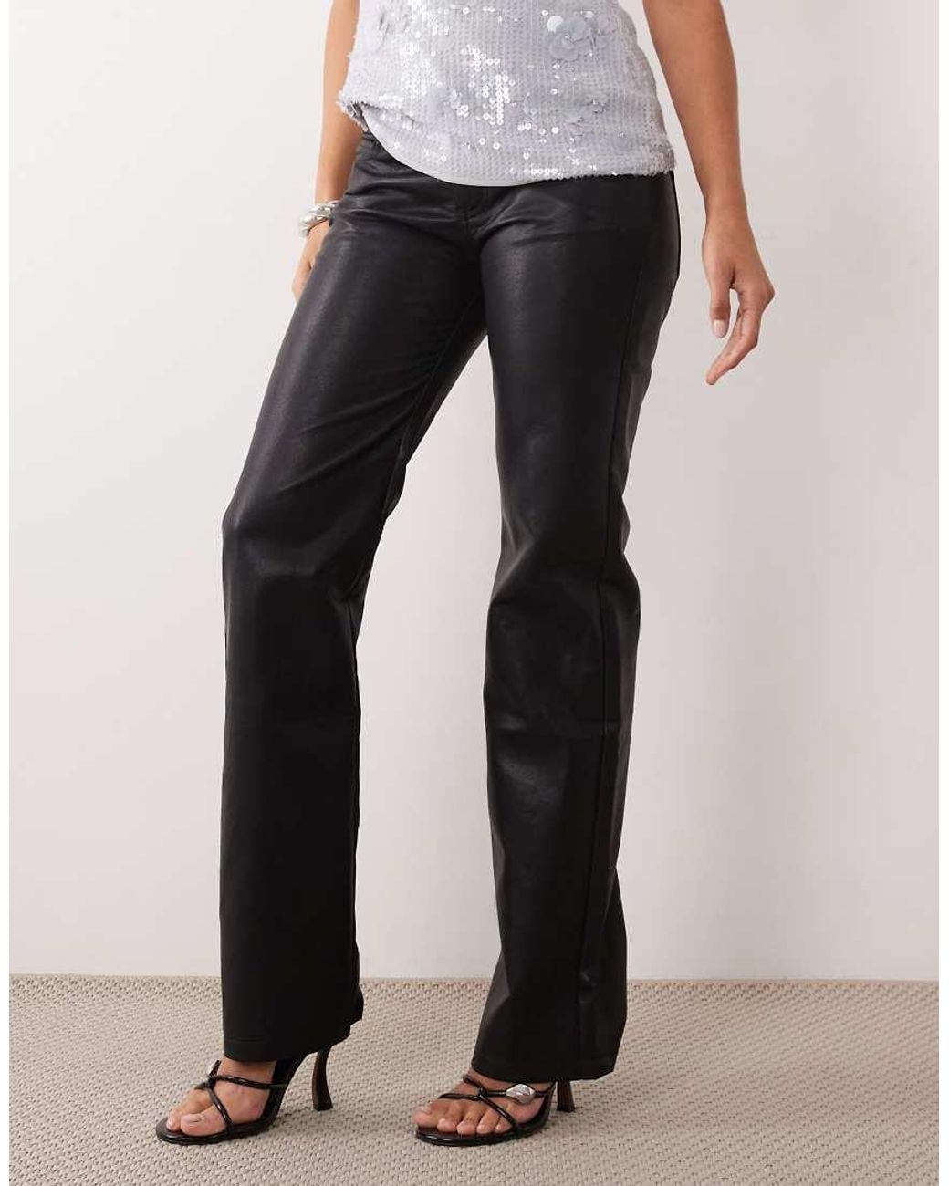 Lioness Black Heartbreaker Lowrise Straight Leg Faux Leather Trouser