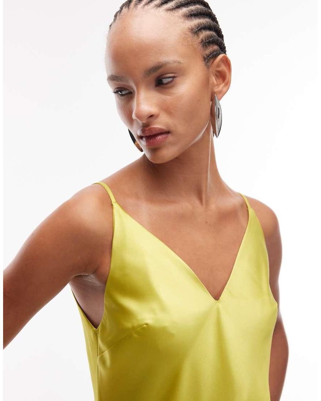 ASOS Green V Neck Cami Satin Slip Midi Dress