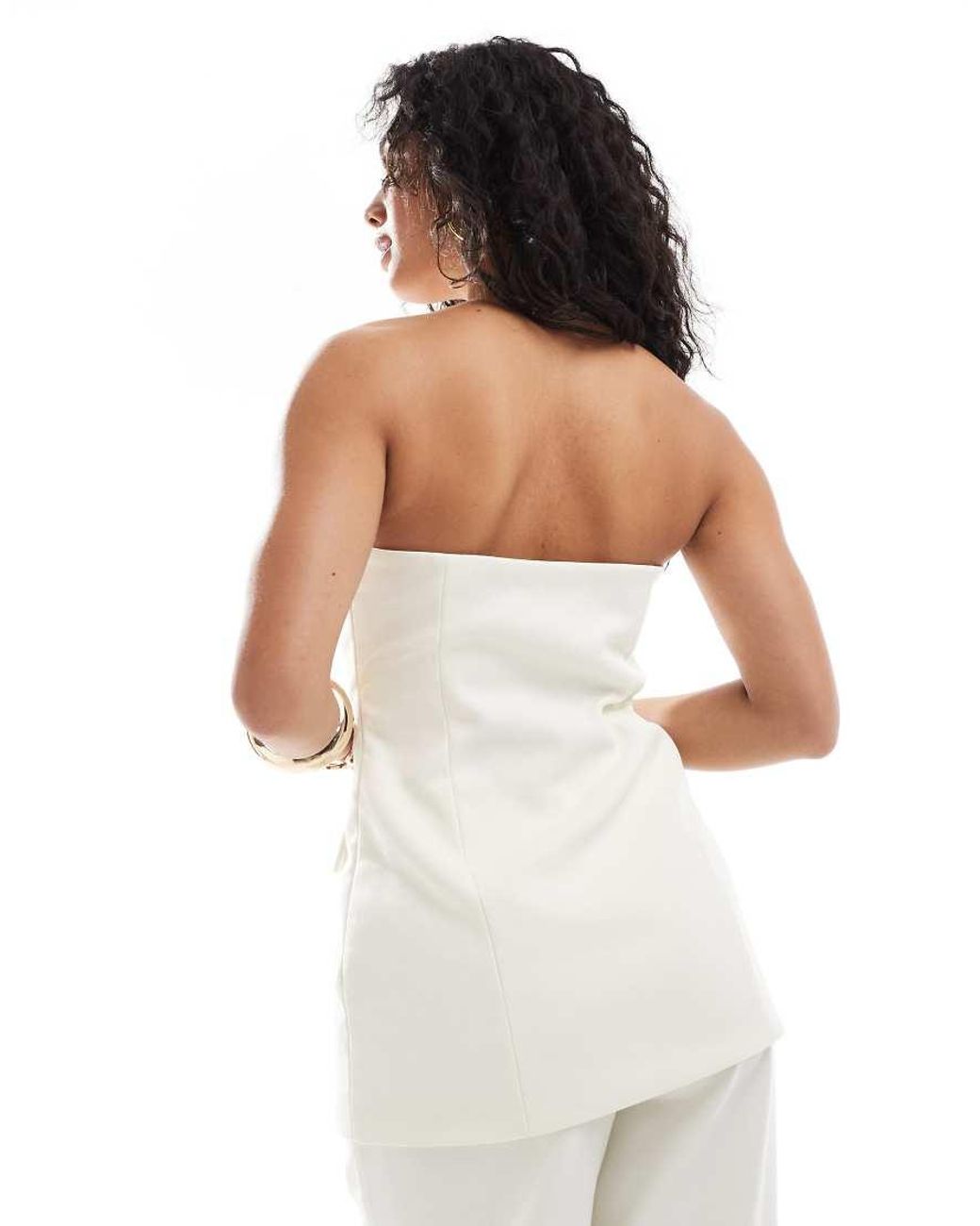 4th & Reckless White Tailored Bandeau Split Front Top Co-ord