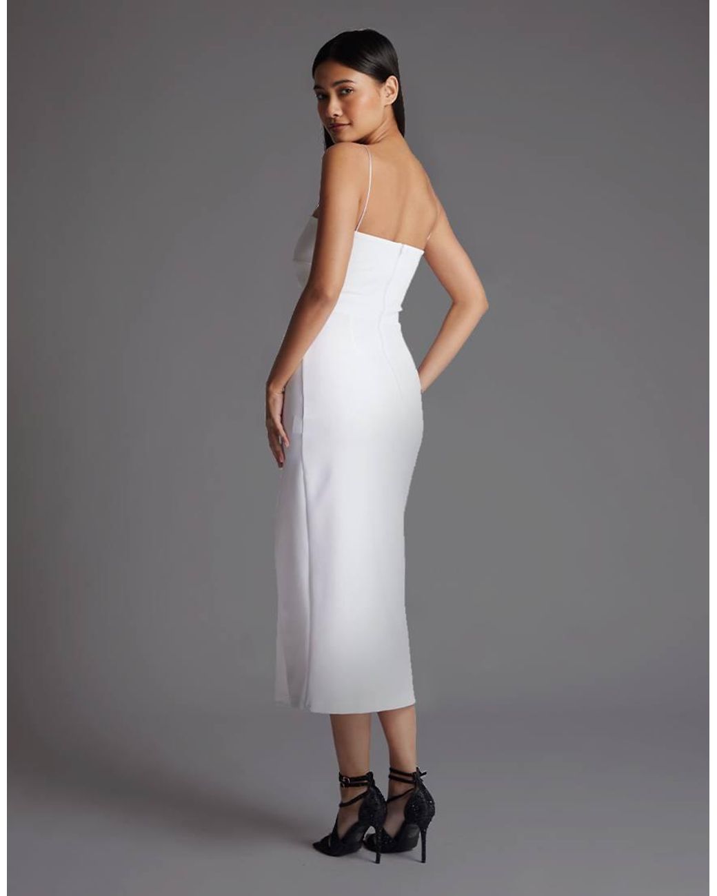 Vesper Gray Cami Strap Midaxi Dress With Thigh Split