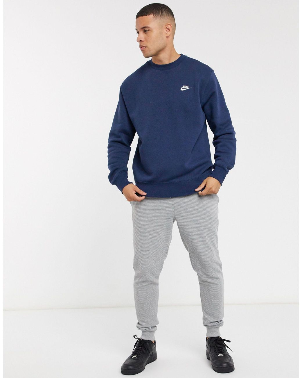 Nike Tall Club Crew Neck Sweat in Blue for Men | Lyst