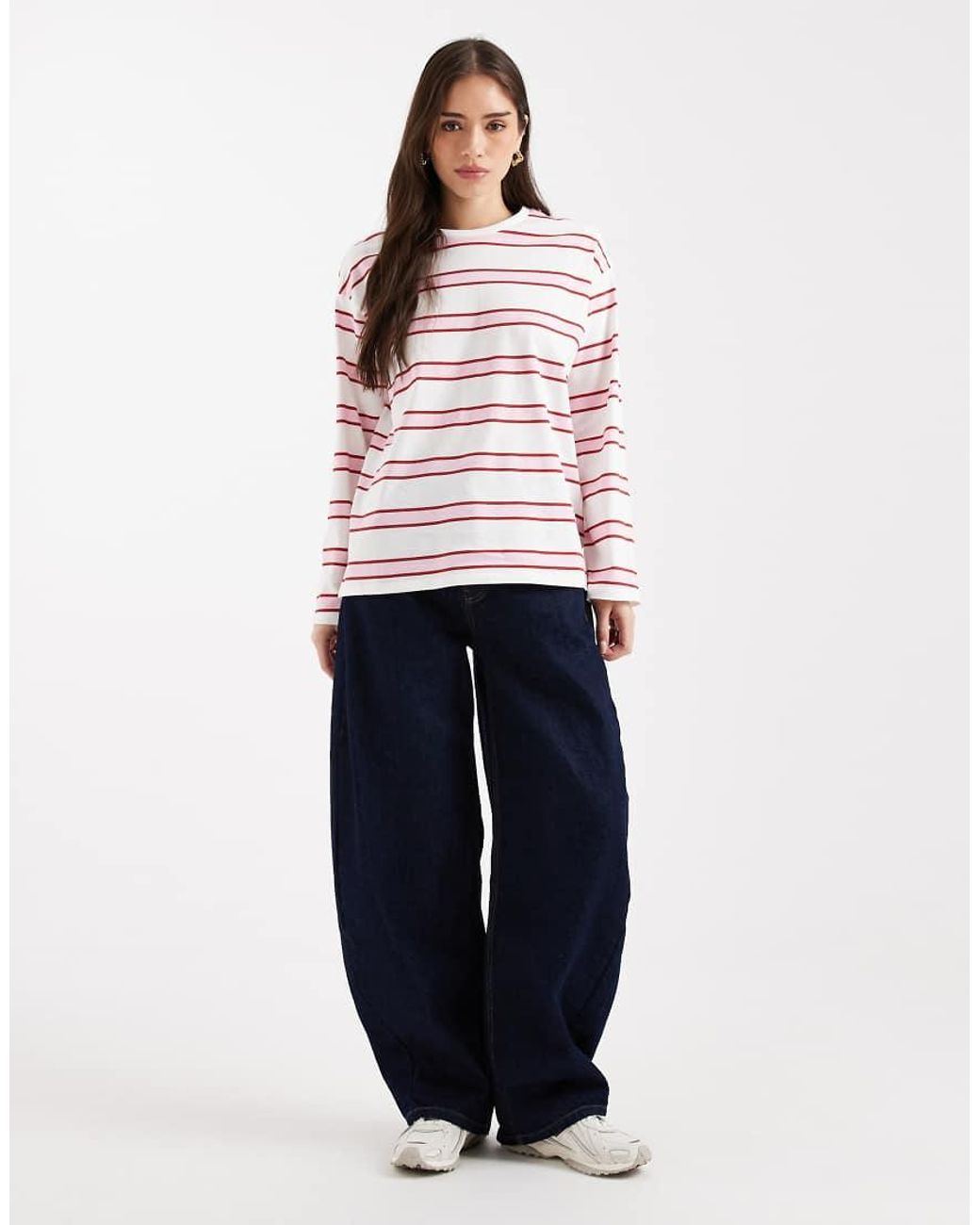 Pieces White Oversized Rugby Stripe Long Sleeve T-shirt