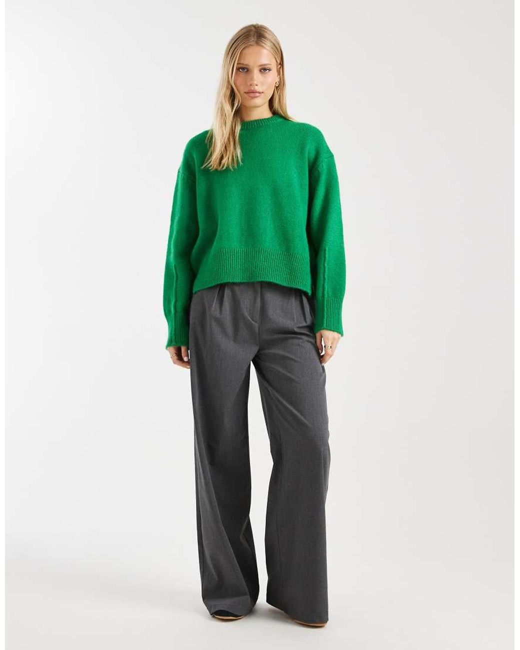 ASOS Green Boxy Crew Neck Jumper With Side Split Detail