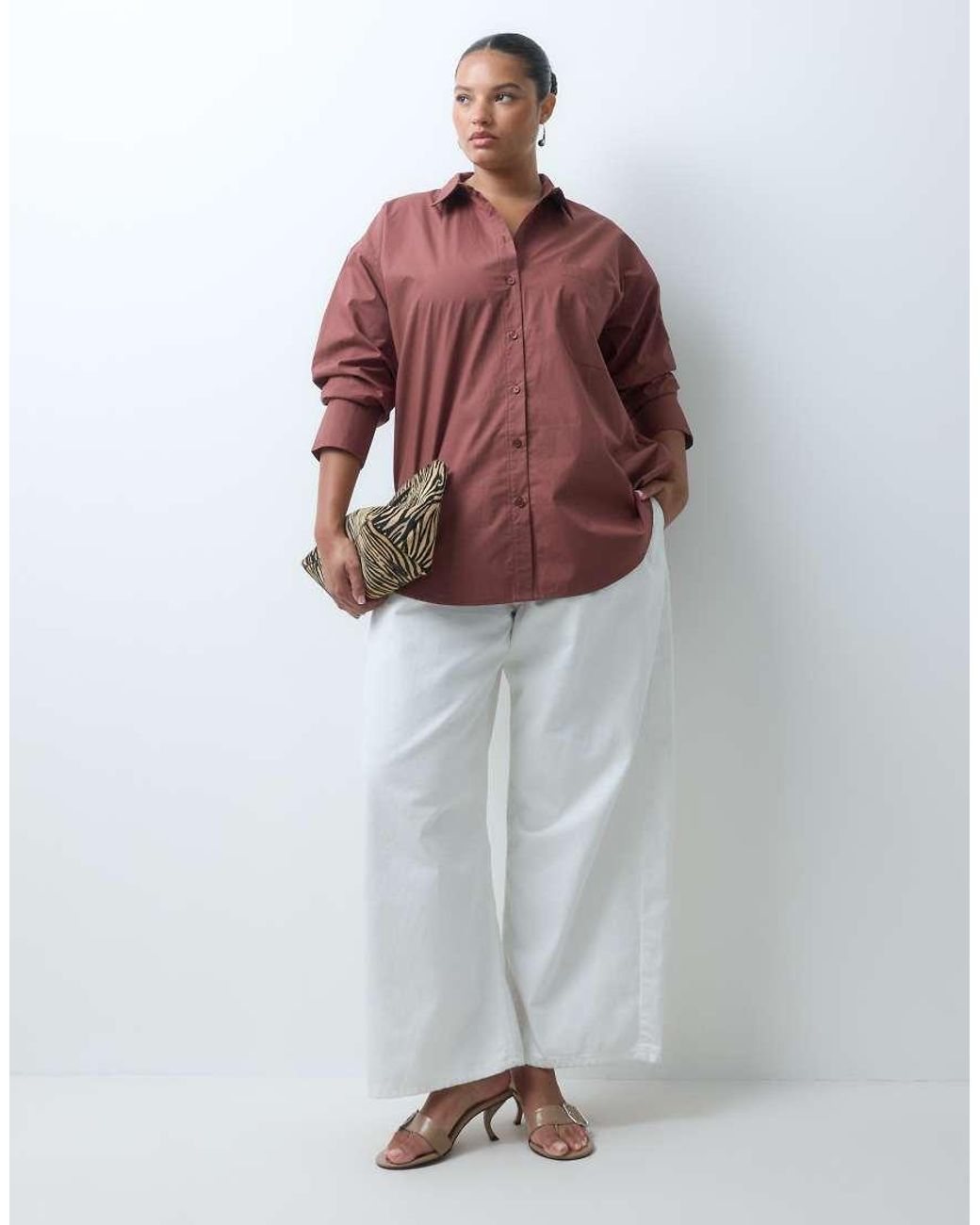 ASOS Red Asos Design Curve Classic Cotton Shirt In Chocolate