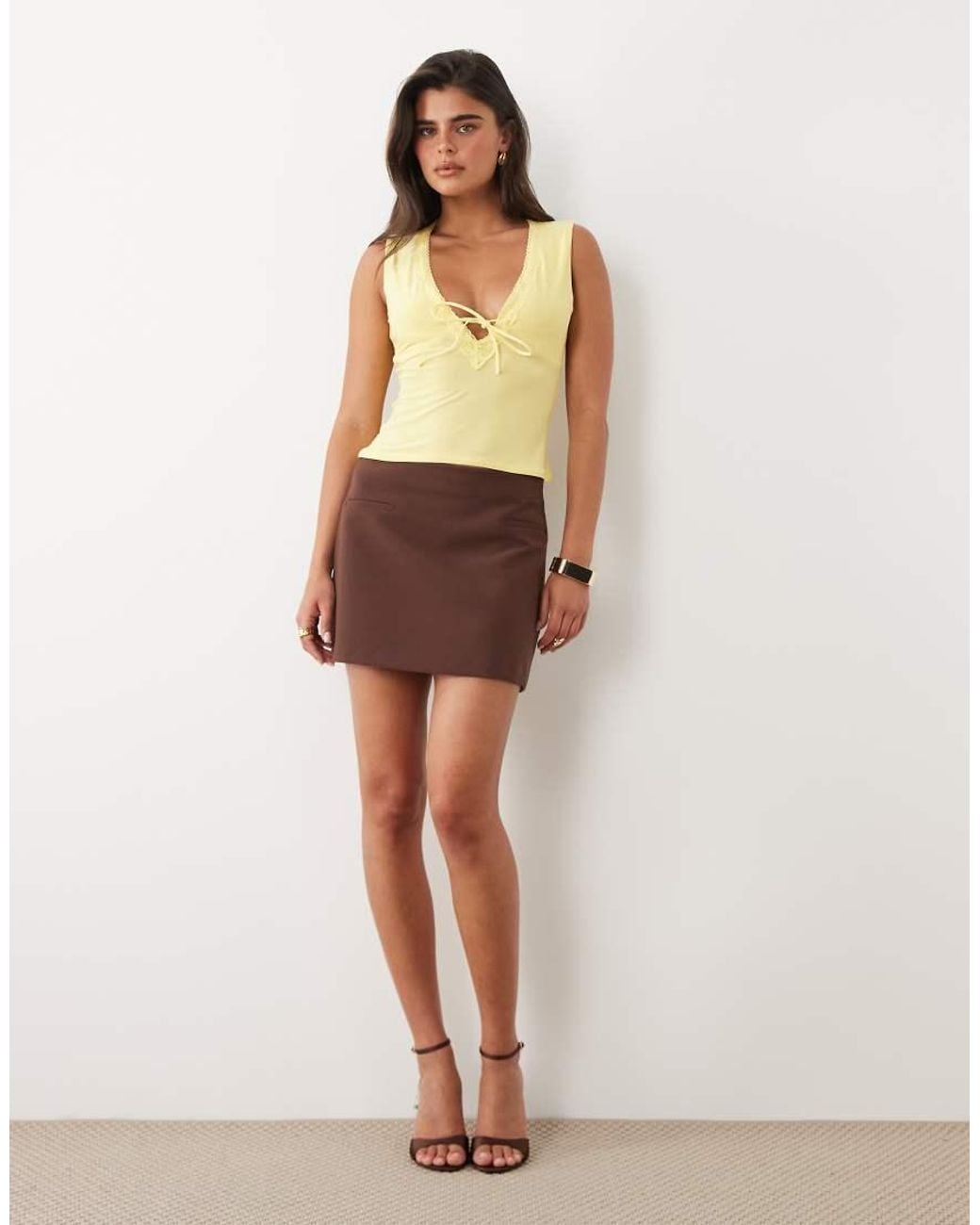ASOS Yellow Slinky Lace Trim Top