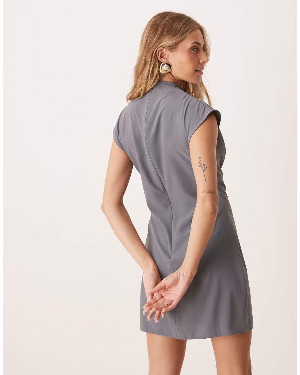 ASOS Gray High Neck Sleeveless Mini Dress With Draped Neck