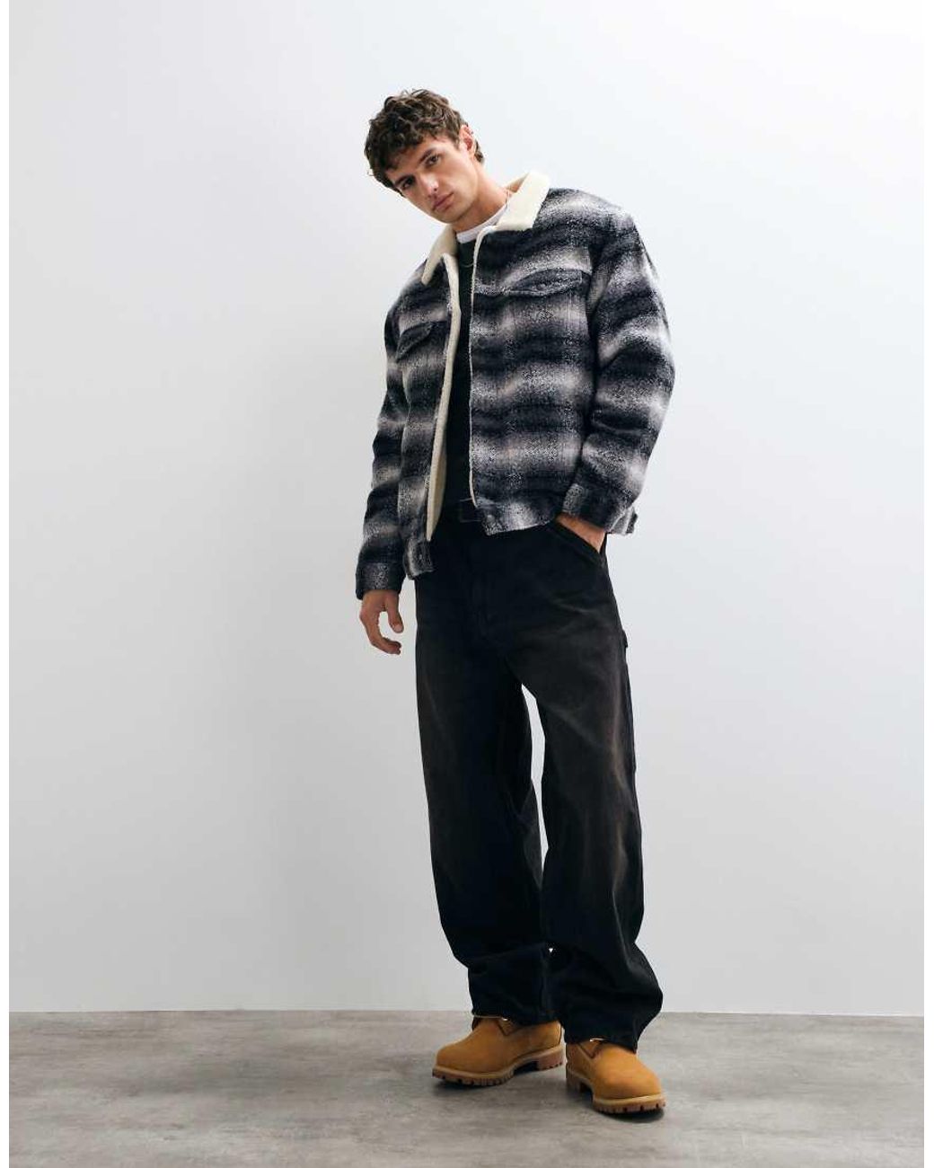 Levi's Gray Sherpa Lined Check Trucker Jacket for men