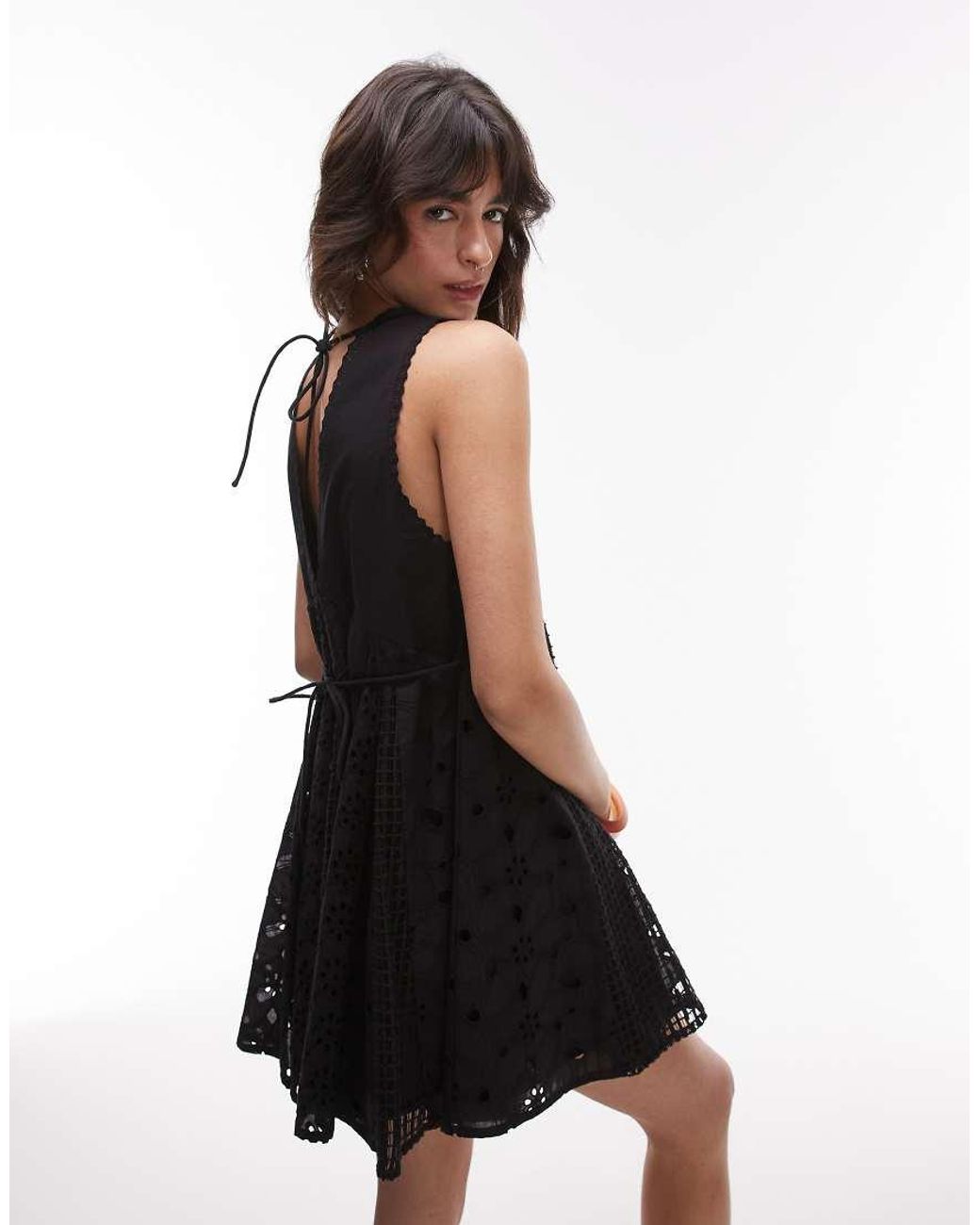 TOPSHOP White Cutwork And Broderie Trapeze Brodeire Mini Dress
