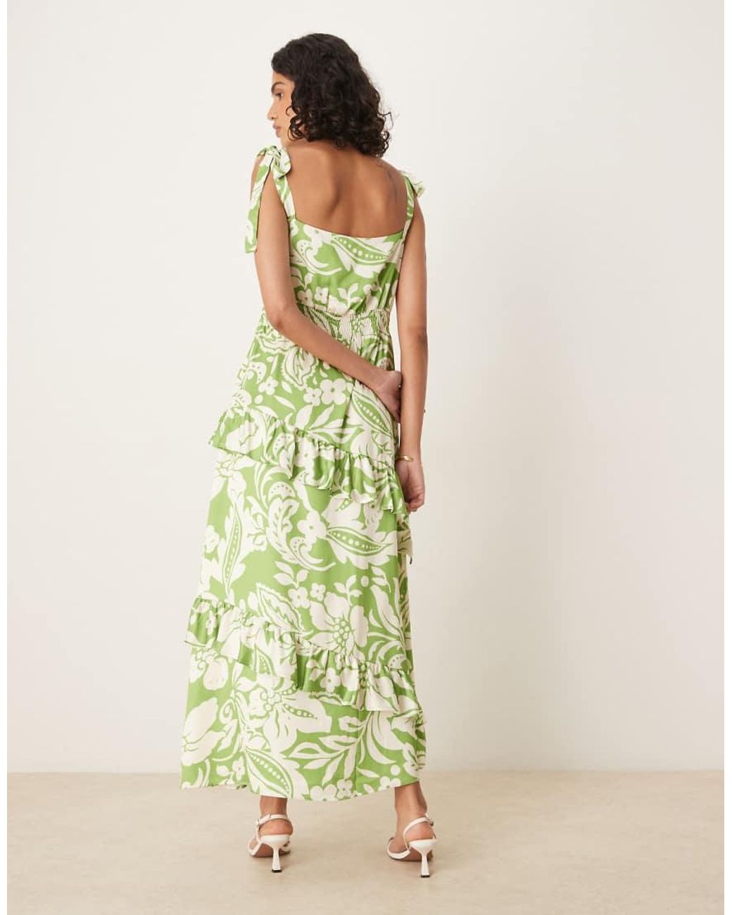 Lovedrobe Green Tie Shoulder Ruffle Midaxi Dress
