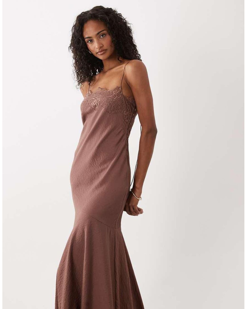 ASOS Brown Slip Cami Maxi Dress With Lace Insert