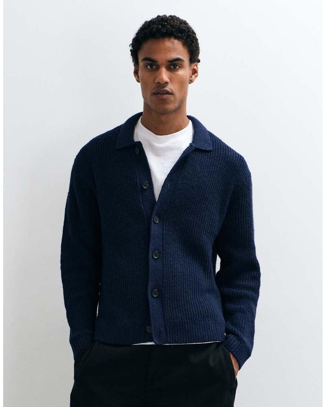Abercrombie & Fitch Blue Knitted Button Front Cardigan With Collar for men