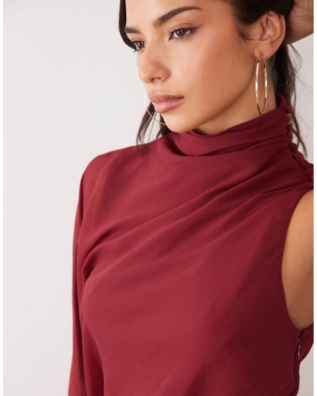 ASOS Red One Sleeve Blouson Overlay Bias Cut Maxi Dress