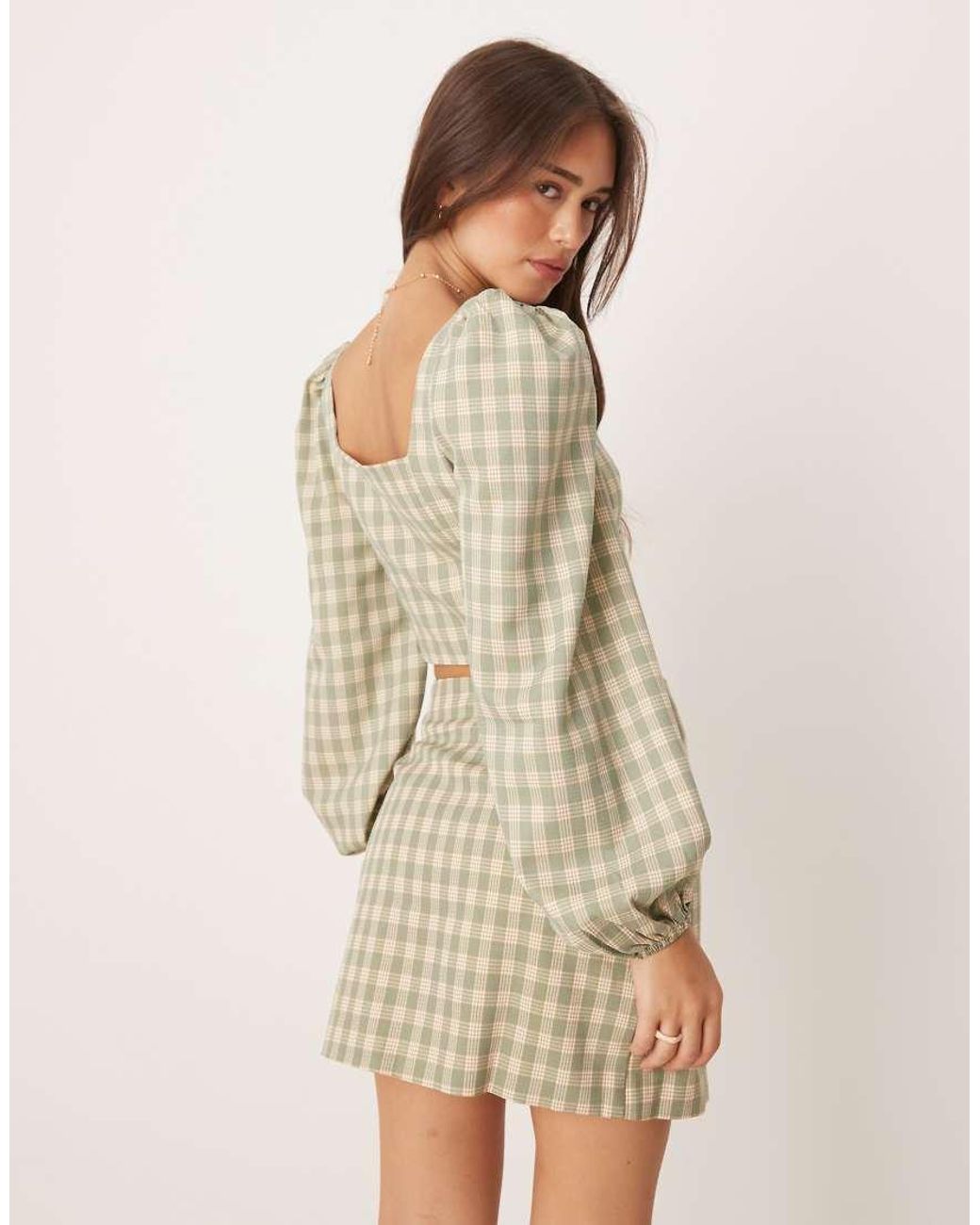 Glamorous Brown Puff Sleeve Square Neck Crop Top