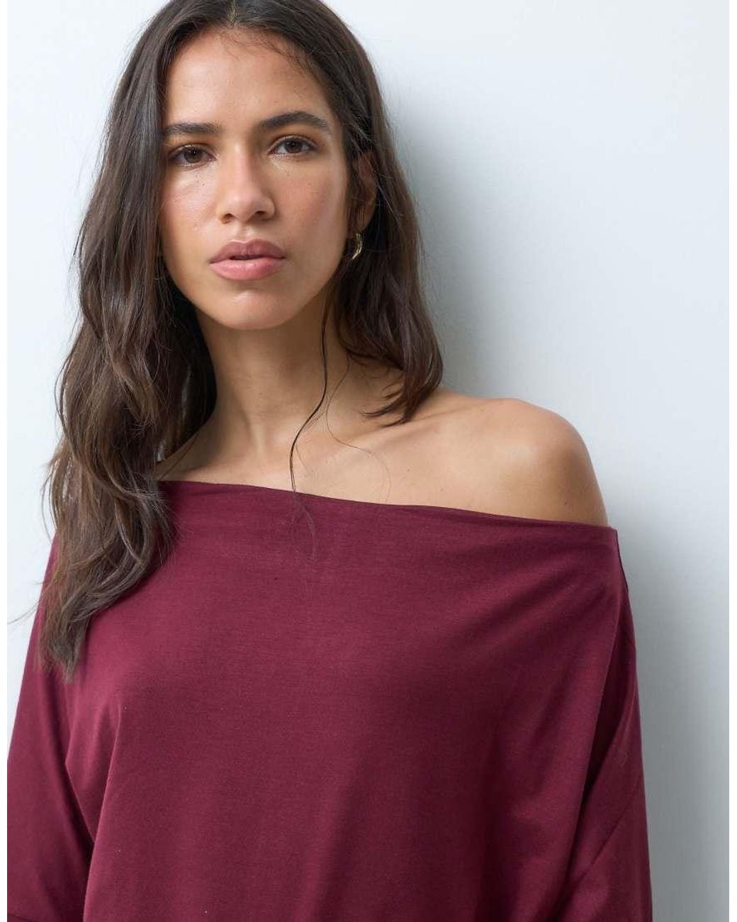 Mango Red Teen Off Shoulder Long Sleeve T-shirt