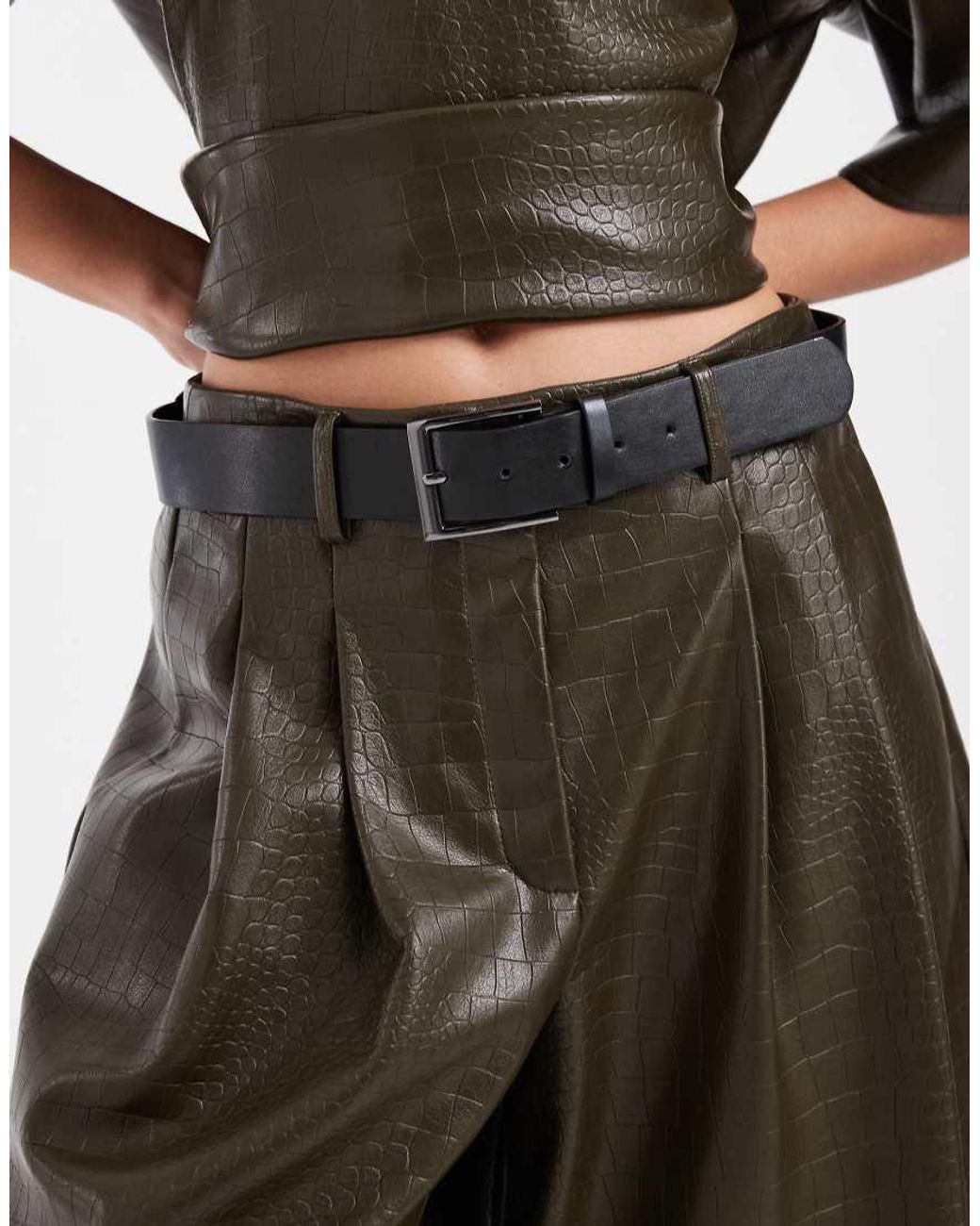 ASOS Green Tailored Faux Leather Belted Longline Bermuda Short