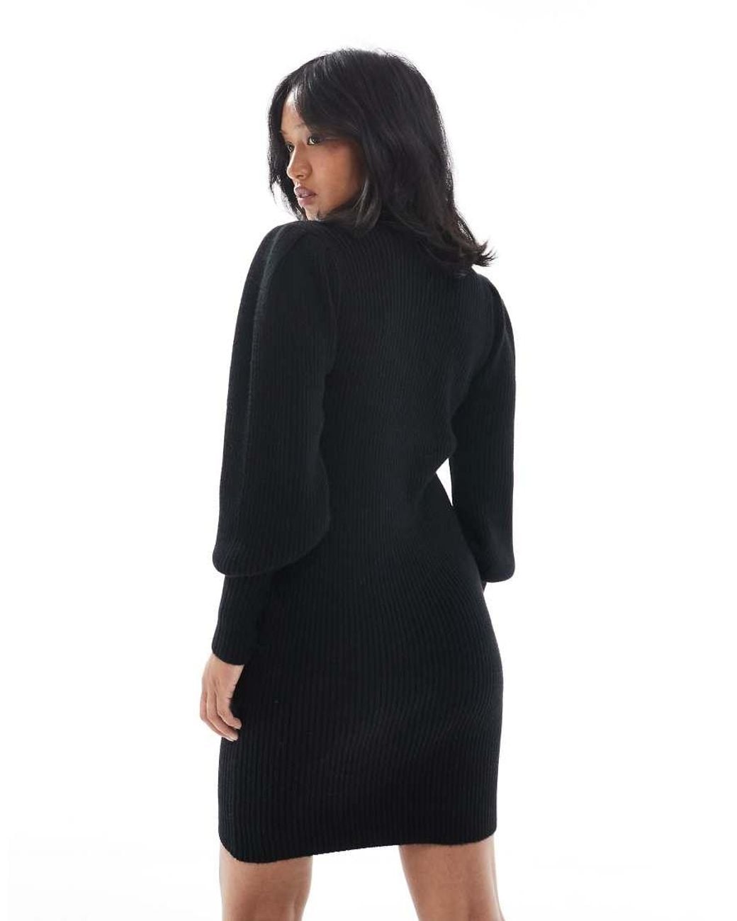 Only Petite Black High Neck Puff Sleeve Mini Jumper Dress