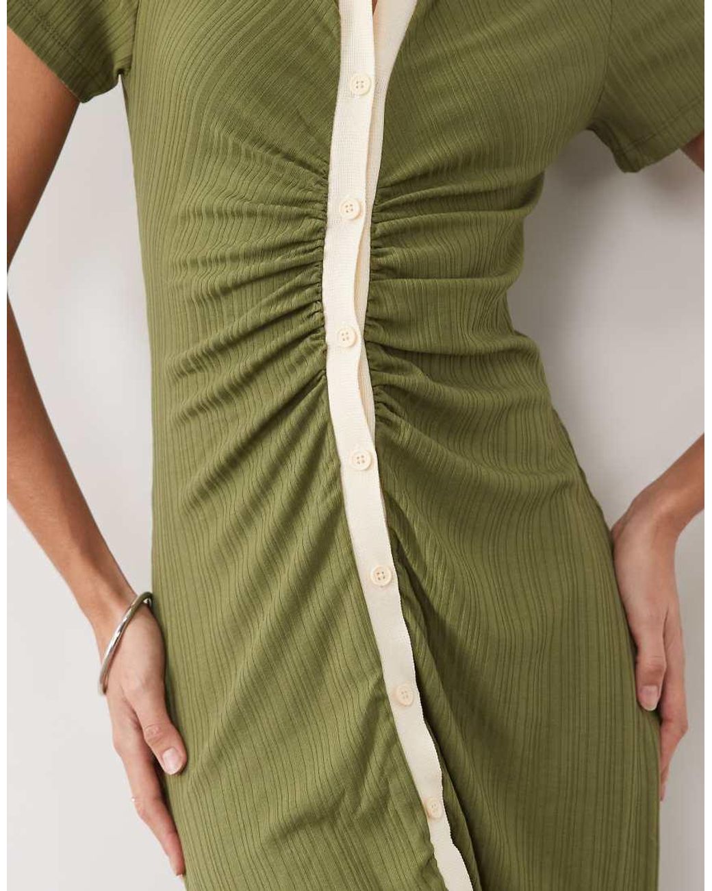 ASOS Green Button Down Cap Sleeve Midi Dress