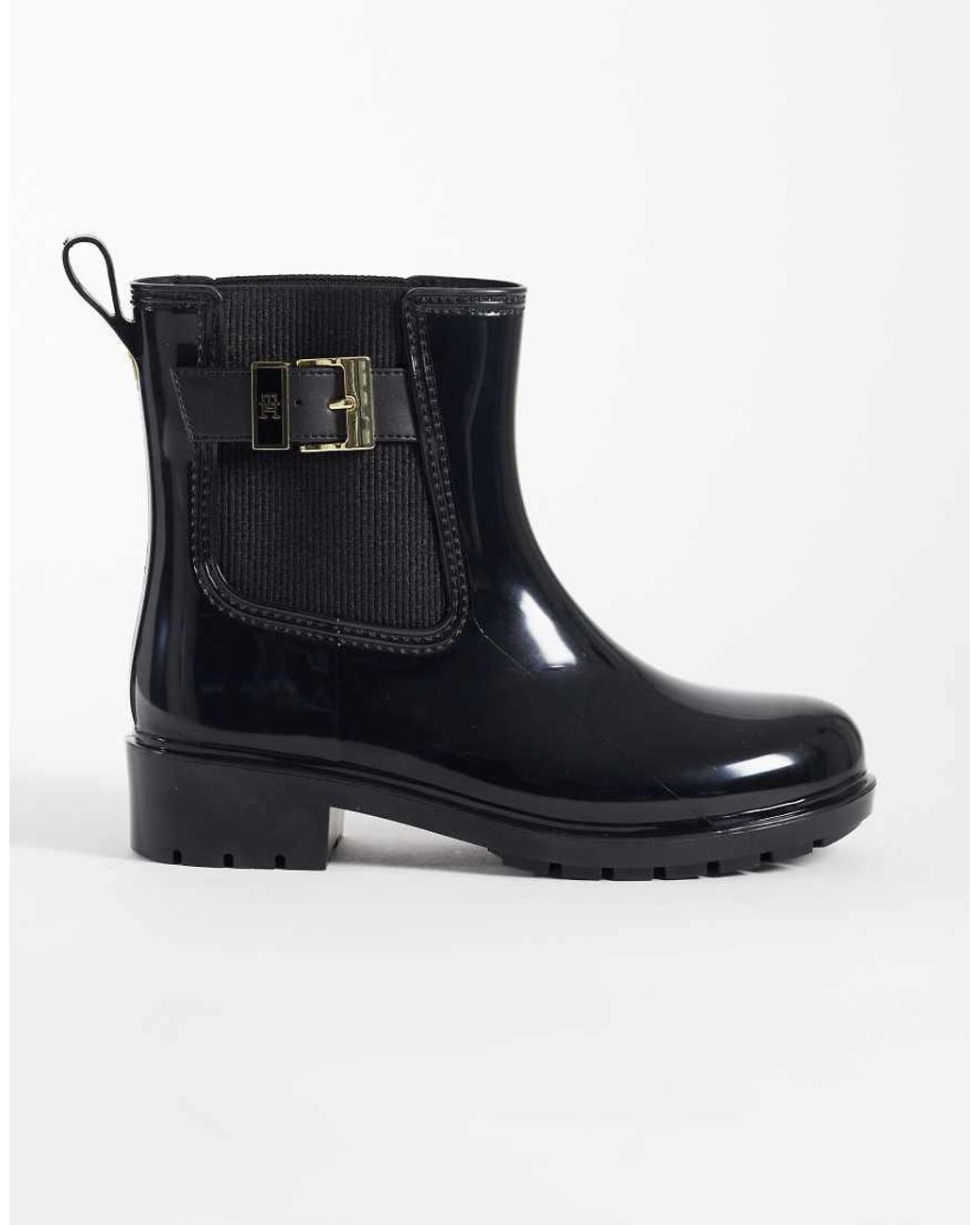 Tommy Hilfiger Black Oksana Glossy Ankle Boots With Buckles