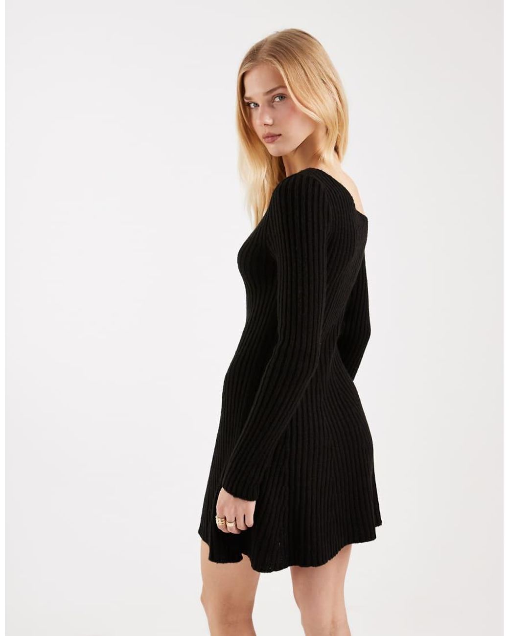 Miss Selfridge Black Knitted Off Shoulder Flippy Mini Dress