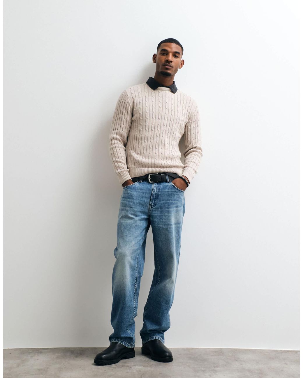 Blend Zopfpullover in Natural für Herren