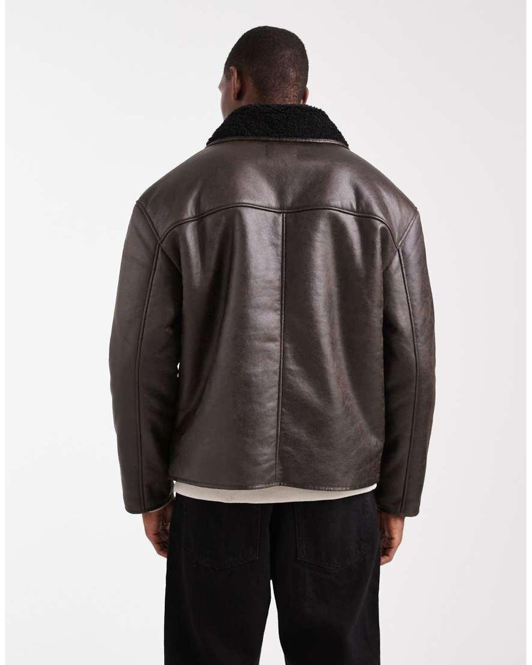 ASOS Brown Aviator Jacket With Borg Collar for men