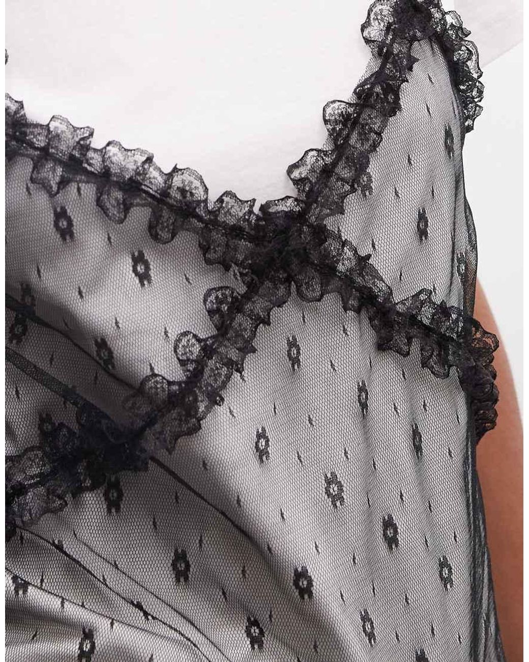 Noisy May Gray Layered T-shirt With Lace Detail