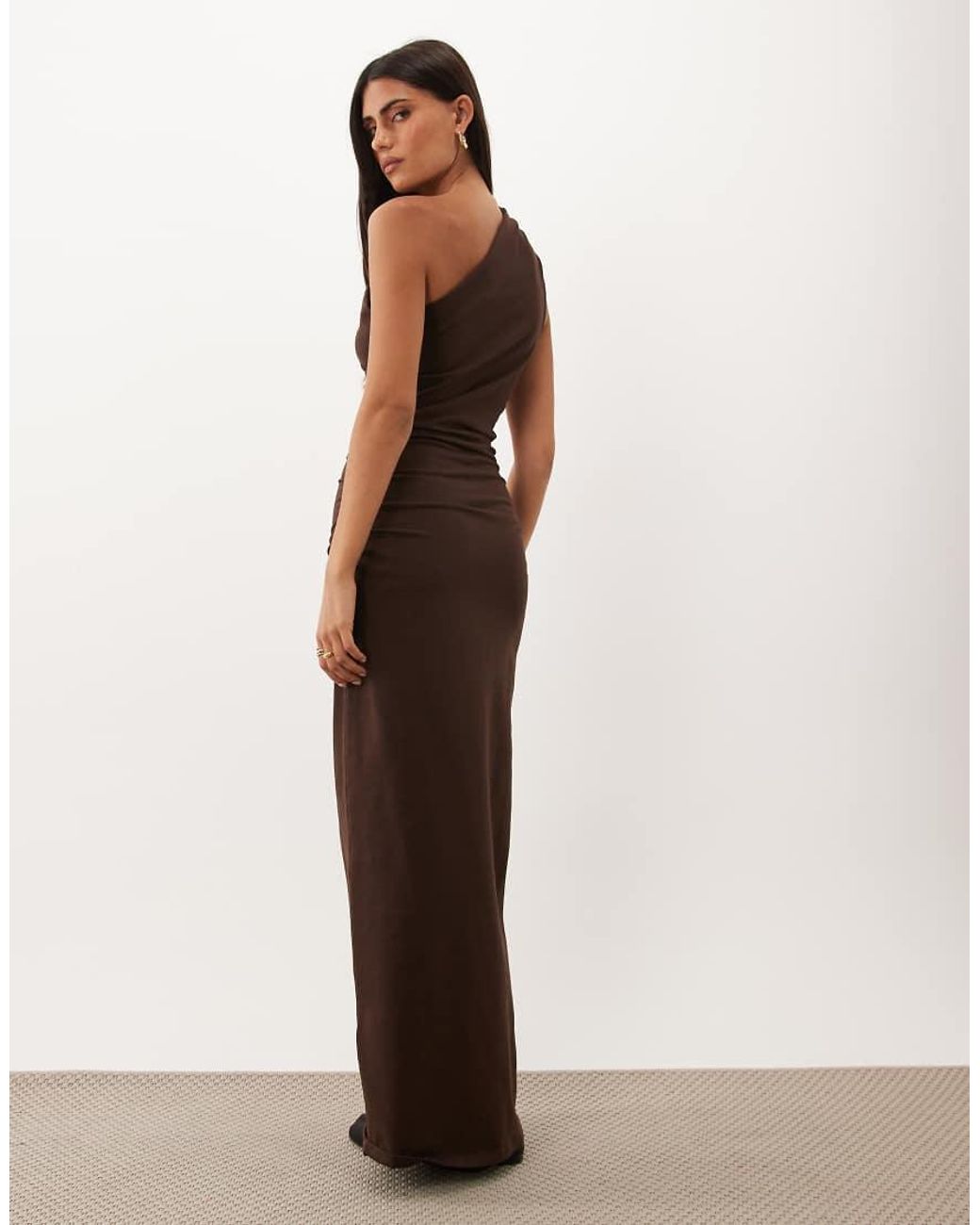 ASOS Brown One Shoulder Jersey Maxi Dress